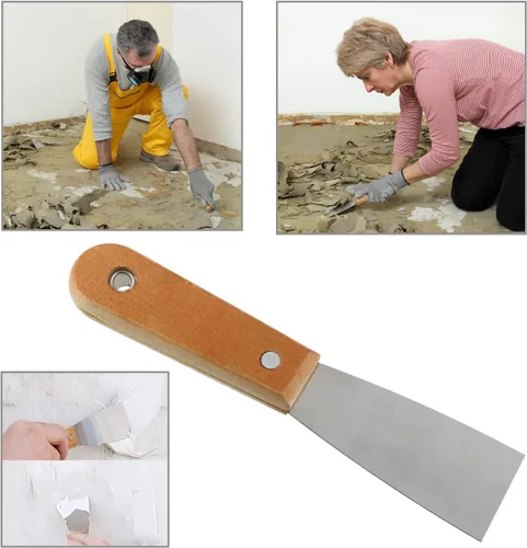 Vista 5 de 2 cuchillos de masilla rígidos de acero al carbono con mango de madera de 1.5 pulgadas para paneles de yeso, raspador de cincel, herramienta