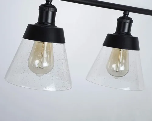 Vista 5 de Fivess Lighting Iluminación de Isla de Cocina Estilo Granja Negro de 3 Luces, Candelabro Lineal de Vidrio Texturizado Transparente, Varillas
