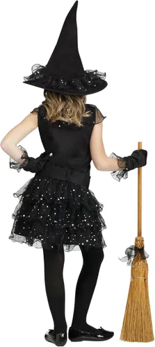 Vista 2 de Disfraz infantil de bruja con brillantina, M, Negro