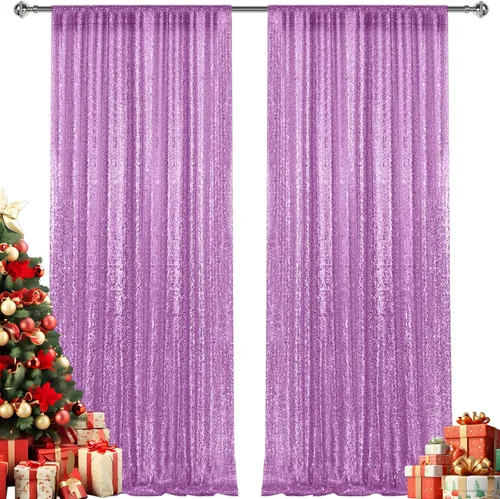 Vista 104 de 2 paneles de cortinas de fondo de lentejuelas verdes de 8 pies, cortinas de fondo de fotografía con purpurina para decoración de Navidad, boda