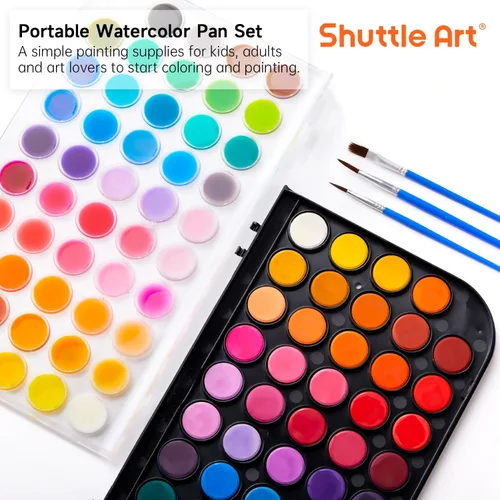 Vista 3 de Shuttle Art Juego de 58 pinturas de acuarela, 48 colores para acuarela, con 10 pinceles de pintura para principiantes, artistas, niños y adultos