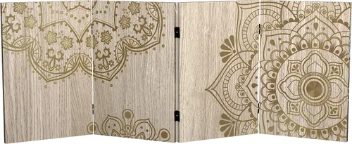 Vista 3 de Red Lantern Mandala corto de doble cara sobre lienzo de roble plegable de 2 pies con 4 paneles independientes y separador para dormitorio moderno