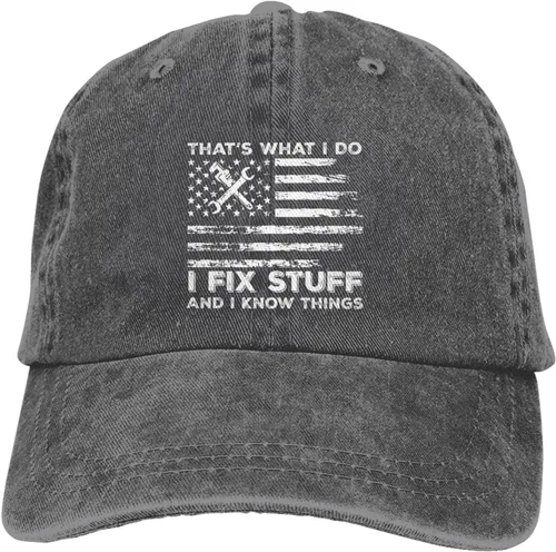 Vista 7 de Sombrero divertido con texto en inglés "I Fix Stuff and I Know Things" para hombre, sombrero de béisbol lindo