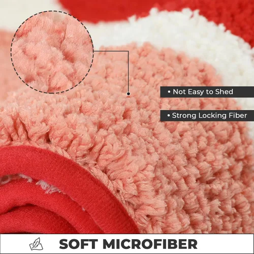 Vista 4 de Tapete de baño rojo súper absorbente, antideslizante y lavable a máquina, tapete grueso para baño (24 x 16 pulgadas, corazón rojo)