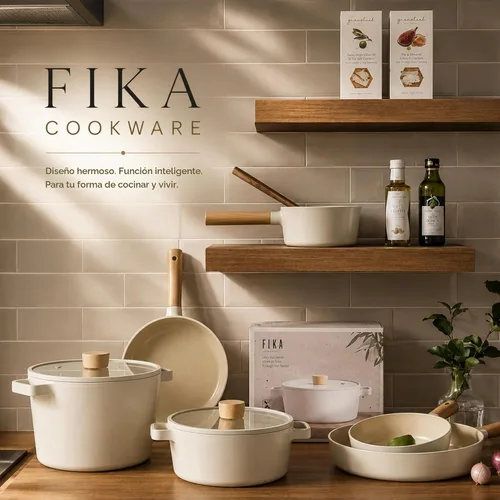 Vista 8 de Fika NEOFLAM FIKA - Olla profunda para estufas e inducción, tapa de vidrio con perilla de madera, fabricada en Corea