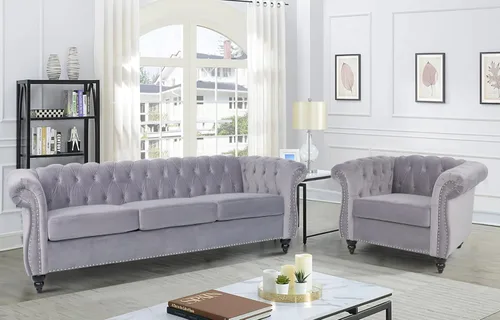 Vista 18 de RARZOE Chesterfield - Juego de sofá biplaza, beige, espuma, 1+2 plazas, 67 pulgadas de ancho x 32 pulgadas de profundidad x 27 pulgadas de alto