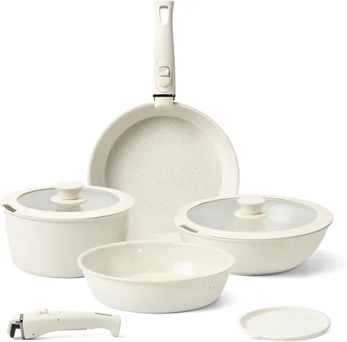 Vista 13 de Sartén antiadherente de 8 pulgadas con tapa, sartén híbrida antiadherente de acero inoxidable con mango de enfriamiento permanente, sin PFOA,