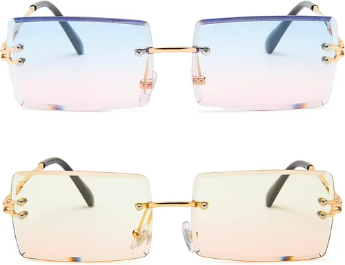 Vista 117 de Gafas de sol rectangulares para hombres/mujeres, gafas de sol pequeñas sin montura cuadrada