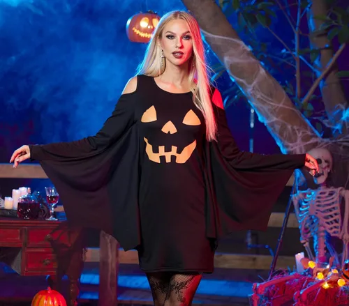 Vista 3 de Maisolly Women's Cold Shoulder Halloween Bat Wings Costume Dress
