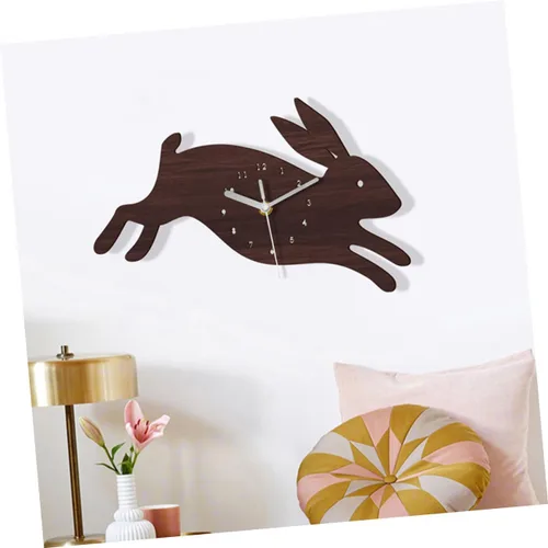 Vista 6 de BESPORTBLE Reloj de pared en forma de conejo Reloj de pared de madera para el hogar del niño