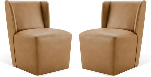Vista 30 de KISLOT Juego de 1 sillas de comedor tapizadas con ruedas, color beige