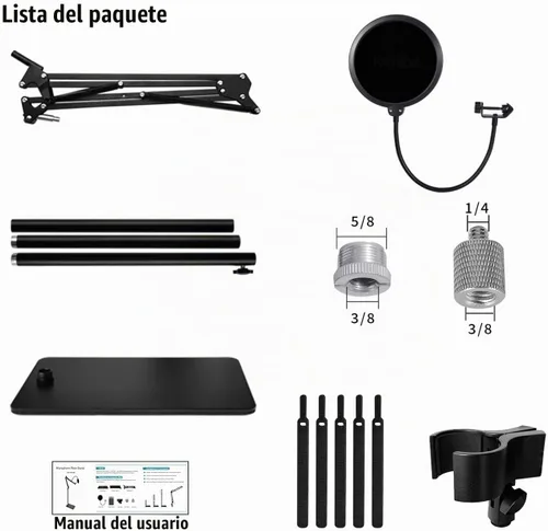 Vista 6 de Soporte de micrófono de suelo con brazo de Boom para Blue Yeti, Nano, Snowball, HyperX QuadCast, SM7B MV7, Fifine K688 y más micrófonos, soporte