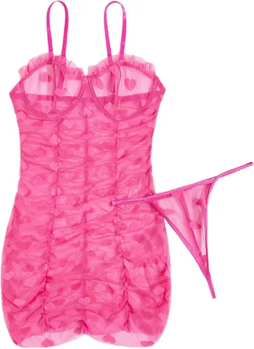 Vista 2 de SOLY HUX Womens Sexy Heart Mesh See Through Lingerie Babydoll Sleepwear Sleeveless Ruffle Chemise Nightgown with Thong