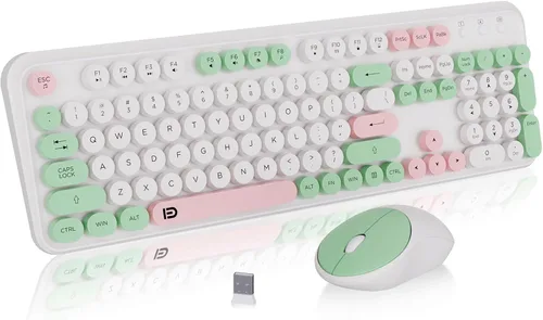 Vista 10 de FD Juego de teclado y mouse inalámbricos de 2.4 GHz con botón de interruptor, teclado de tamaño completo, compatible