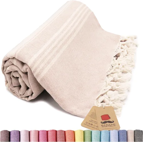 Vista 51 de Toalla de baño turca, 100% algodón, 71 x 39 pulgadas, beige arpa