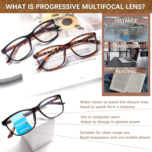 Vista 4 de COJWIS Progressive Multifocus Reading Glasses Blue Light Blocking for Women Men Spring Hinge Computer Readers