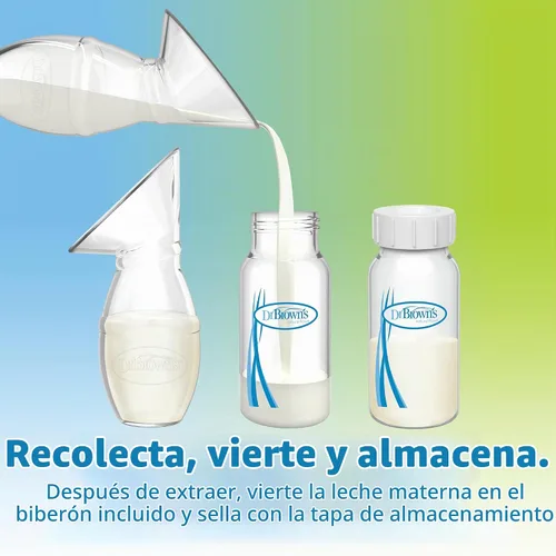 Vista 5 de Dr. Brown's Extractor de leche de una pieza de silicona 100% silicona, colector de leche materna manos libres con opciones anticólicos + biberón