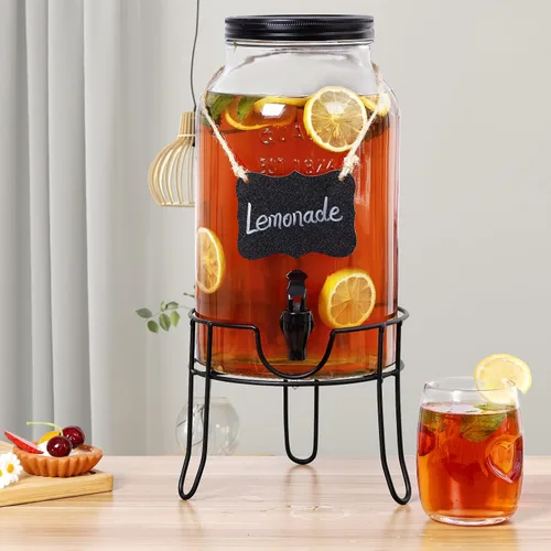 Vista 6 de Dispensadores de bebidas de vidrio de 1.5 galones para fiestas, dispensadores de bebidas heladas con soporte, dispensador de agua de vidrio