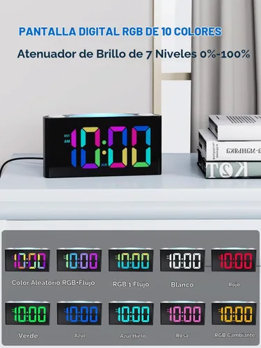Vista 4 de Vibrating Alarm Clock for Heavy Sleepers with Bed Shaker, 3 Wake-Up Modes 110dB Loud Alarm for Hearing Impaired, 7.5-Inch RGB Display, 7 Color 8