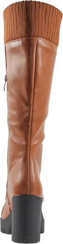 Vista 5 de Generation Y Botas de combate hasta la rodilla para mujer, con cordones, tacón grueso, cierre de cremallera