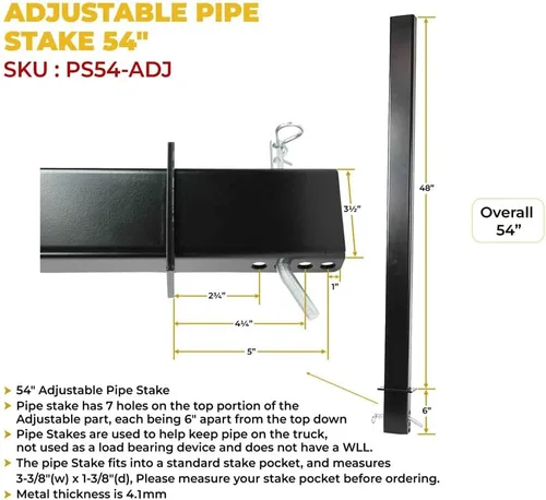 Vista 3 de Mytee Products Estaca de tubo ajustable de canal C de 54 "para transportador de remolque de plataforma plana