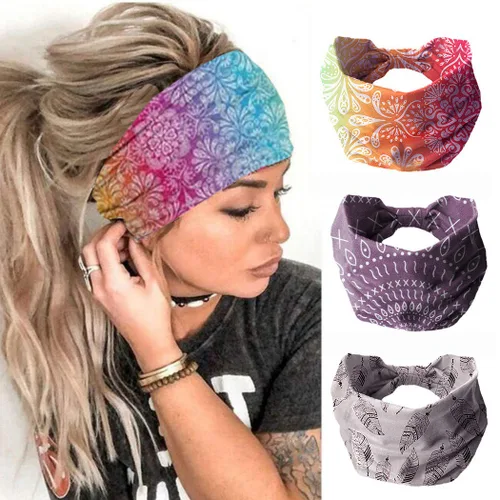 Vista 10 de CAKURE Diademas anchas bohemias anudadas para la cabeza, bufanda africana para la cabeza, accesorios para el cabello de motocicleta, para mujeres