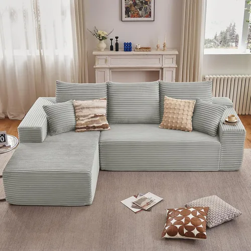 Vista 60 de Sofá modular de 96 pulgadas en forma de L, sofá modular de 3 asientos, sofá modular de pana de espuma viscoelástica sin hueso para sala de estar
