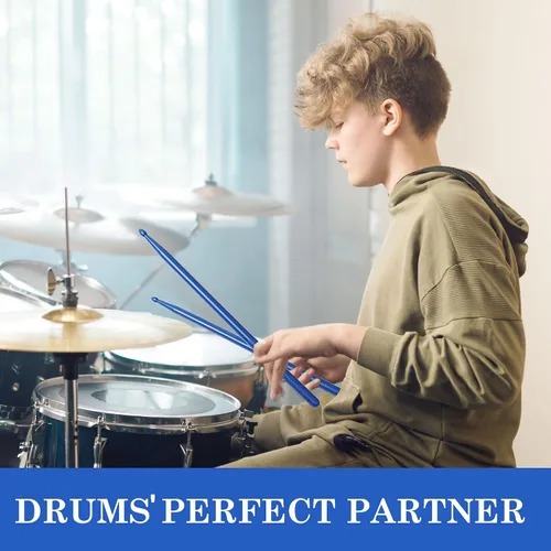 Vista 2 de uxcell Baquetas 5A, 1 par de baquetas de plástico para ejercicio, bastones ligeros para batería, accesorios duraderos de percusión para instrumentos