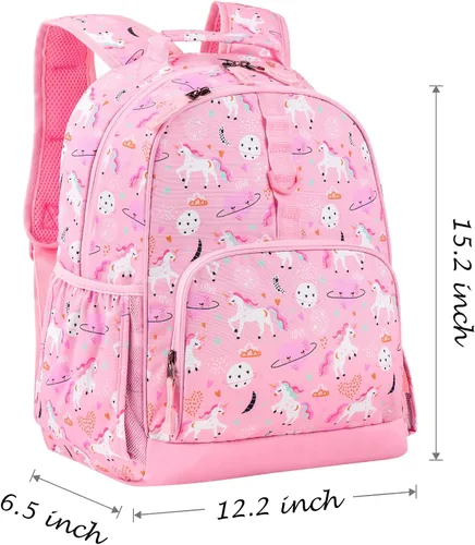 Vista 4 de Choco Mocha - Mochila escolar para niñas, 15 a 17pulgadas con monedero a juego, Unicornio rosa), CM034-1