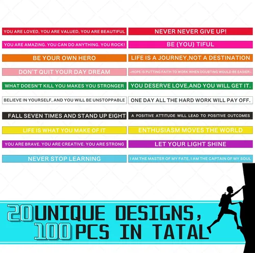 Vista 2 de 100 pulseras de silicona con cita motivacional, pulseras de goma inspiradoras de colores, pulseras elásticas unisex para mujeres, hombres, niños
