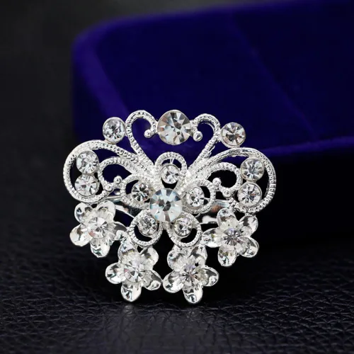 Vista 4 de Broche de boda bañado en plata con estrás, 12 piezas.