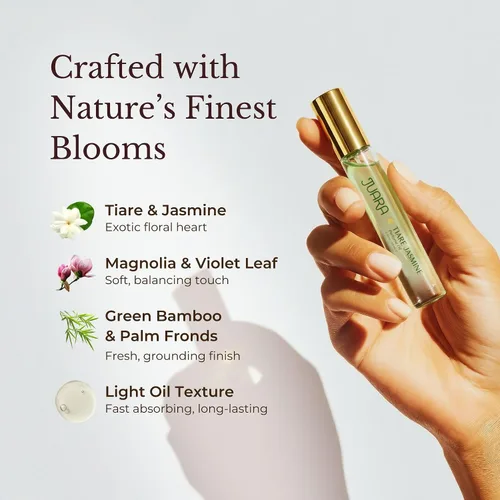 Vista 4 de Juara - Aceite de perfume Tiare Jasmine Roll-on Fragancia floral para mujer Ingredientes naturales Lujo de larga duración Sin alcohol