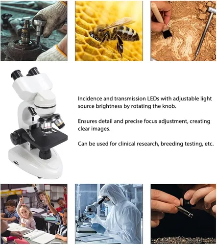 Vista 3 de Microscopio binocular compuesto 40X-5000X Aumento Rotación de 360 ° Sistema de iluminación ajustable Microscopios profesionales para pruebas