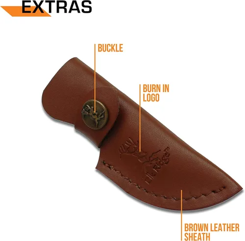 Vista 7 de Elk Ridge 111 Series Outdoors Fixed Blade Knife - 5-in Overall, 440 Stainless Steel Mirror Polished Blade, Burl Wood Handle, Leather Sheath