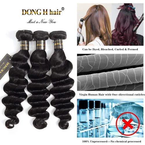 Vista 6 de Mechones de cabello suelto con ondas profundas peruanas con cierre, (16"18"20"+14Cierre) Extensiones de cabello peruano virgen 8A con mechones