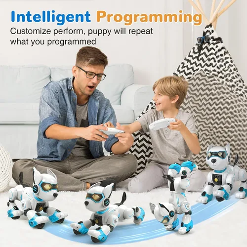 Vista 4 de OKK Perro Robot para Niños, Perro de Control Remoto y Toque con Interacción por Voz, Robot Programable con Show de Imitación, Perro Electrónico que