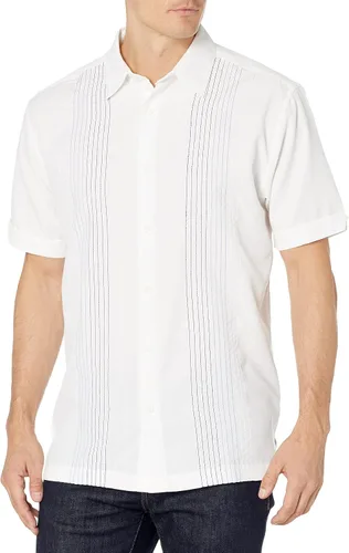 Vista 4 de Cubavera Men's Striped Panel Dobby Short Sleeve Button-Down Shirt (Size Small-5x Big & Tall)
