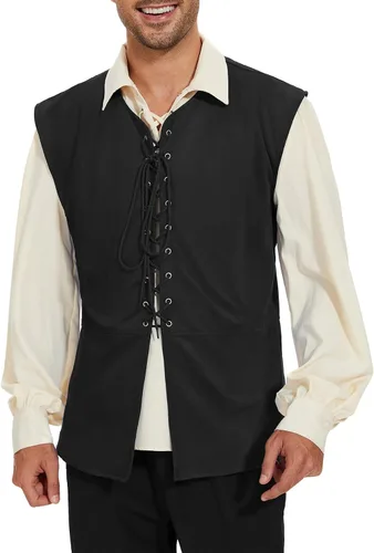 Vista 19 de Zando Chaleco pirata renacentista medieval vikingo para hombre, disfraz de Halloween o cosplay