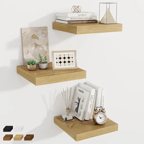Vista 13 de Fun Memories Pequeños estantes flotantes para pared, estantes cuadrados de pared de 8 pulgadas con soportes invisibles, estantes negros para baño