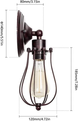 Vista 7 de LULING Aplique de pared industrial con iluminación vintage, lámpara ajustable de alambre rústico, jaula de metal, pantalla de luz de pared