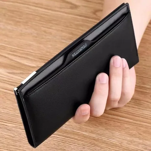 Vista 5 de LIOONS Cartera minimalista de cuero para hombre, diseño ultrafino, bolso largo bi-plegable, bolso de mano para hombre, moda de negocios, casual