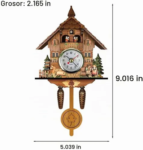 Vista 4 de Reloj de cuco antiguo de madera de cuco Birdhouse reloj de pared decoración del hogar reloj de cuco colgante de campana oscilante automática péndulo
