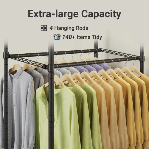 Vista 8 de VIPEK R2 Pro - Perchero enrollable para ropa de 2 lados, resistente con ruedas, estantes ajustables, varillas para colgar, armario portátil