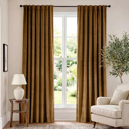 Vista 98 de Lazzzy Cortinas opacas de terciopelo beige de 84 pulgadas de largo con aislamiento térmico para oscurecer la habitación, cortinas forradas de lujo