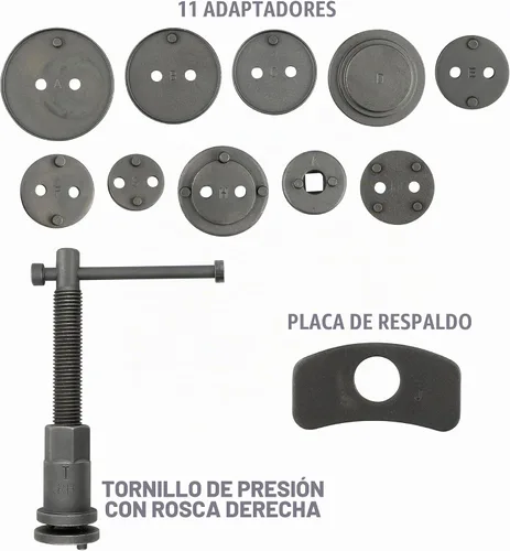 Vista 5 de OEMTOOLS 27111 Juego de herramientas de freno de disco, 11 adaptadores, para la mayoría de las pinzas de pistón nacionales/importadas