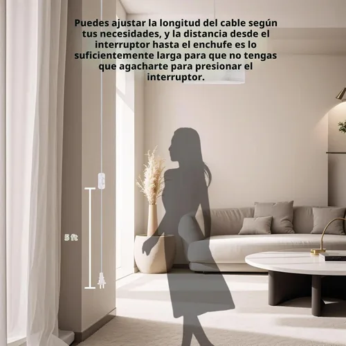 Vista 6 de Lámpara colgante enchufable, luces colgantes de 15 pies con cable de enchufe, interruptor de encendido/apagado, pantalla de lino, lámpara colgante
