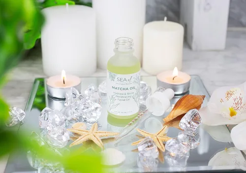 Vista 5 de Sea-El Aceite facial Matcha para el cuidado de la piel, mezcla de aceite facial hidratante de té verde y algas marinas, calmante y profundamente