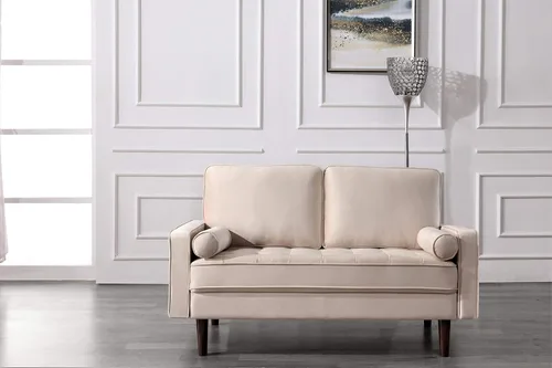 Vista 41 de Container Furniture - Sofá de piel sintética para la sala de estar moderna con cojines extraíbles y patas de madera maciza, sofá estilo lujoso