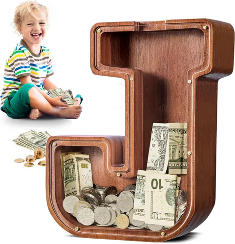 Vista 33 de SummiDate Alcancía de madera de letra para niños y niñas, Alfabeto, personalizada, regalo de cumpleaños y pascua para niños (A)