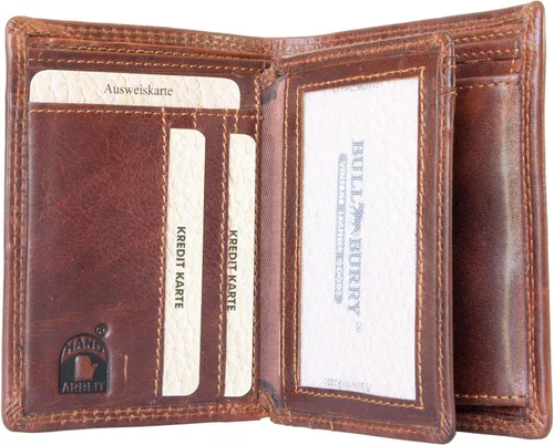 Vista 3 de Billetera de cuero genuino durable esmaltado marrón para hombre Bullburry con RFID protección de datos